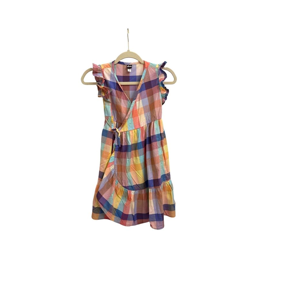 Tea Collection Plaid Pink Multicolor Wrap Dress Size Youth 8